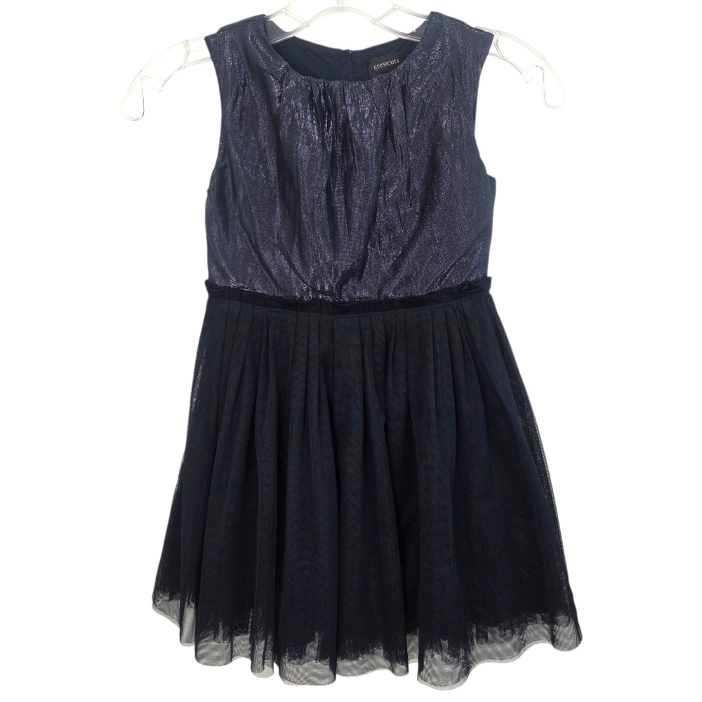 Crewcuts Metallic Part Dress Girls 6 Navy Blue Tulle Puff Skirt Holiday Part